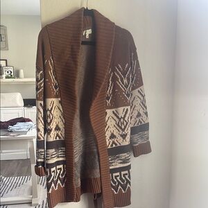 Lucky Brand Brown and White Geometric Cardigan